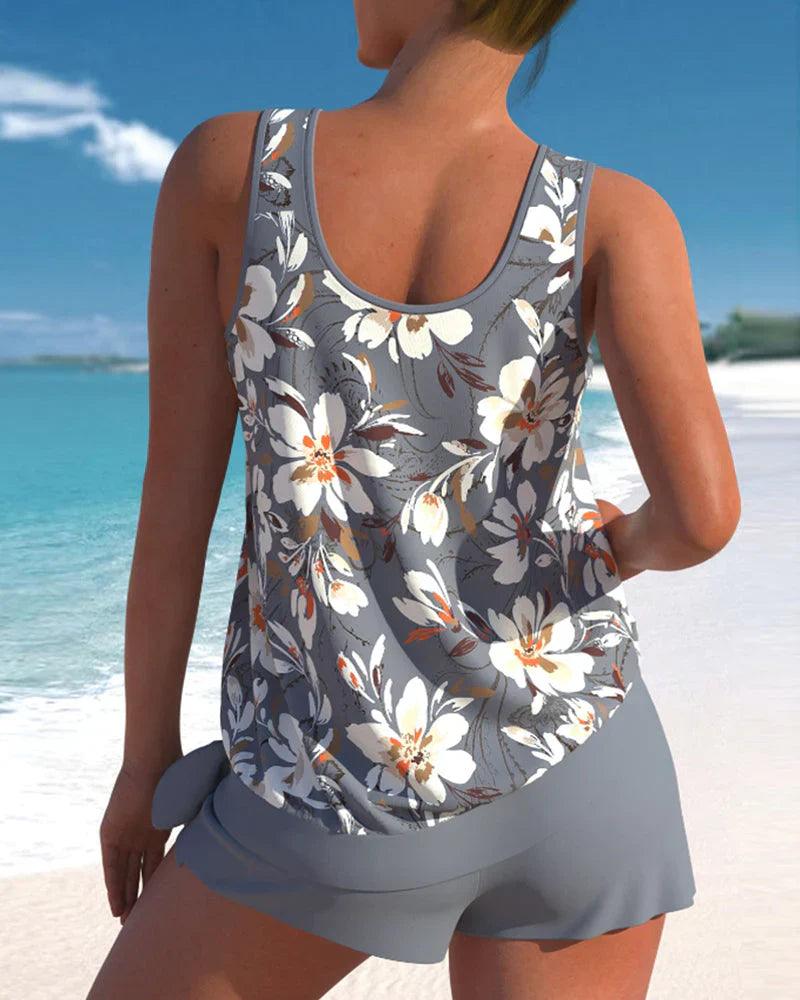 Stylish two-piece tankini swimsuit for women, perfect for summer vacation and poolside fashion.