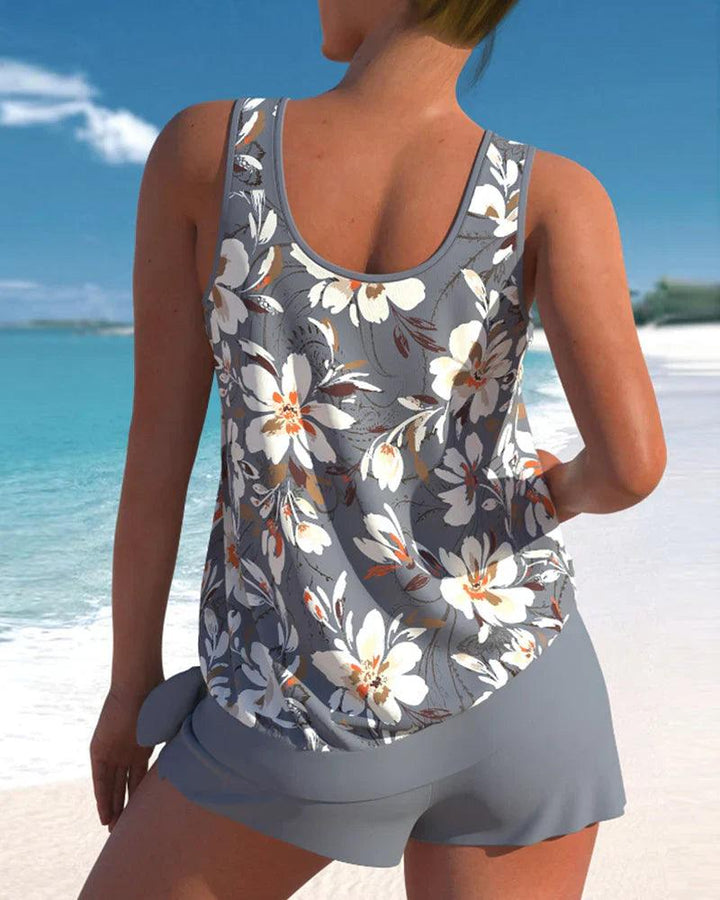 Stylish two-piece tankini swimsuit for women, perfect for summer vacation and poolside fashion.