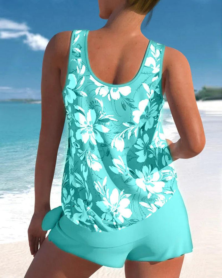 Comfortable women's tankini set featuring a flattering top and modest boyshort bottoms for swimwear.