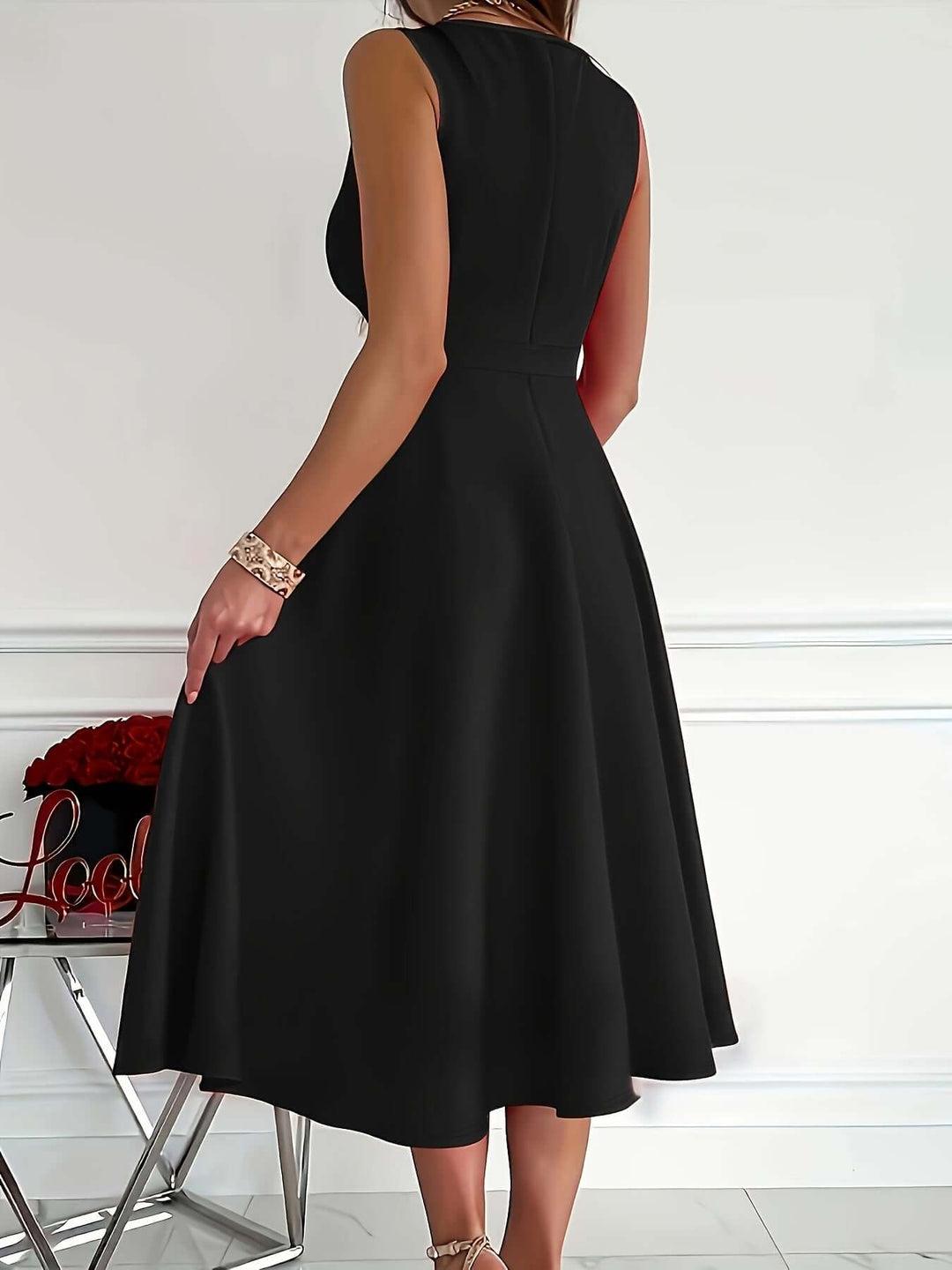 Versatile v-neck midi dress, elegant for parties, formal events, date night, or evening wear.