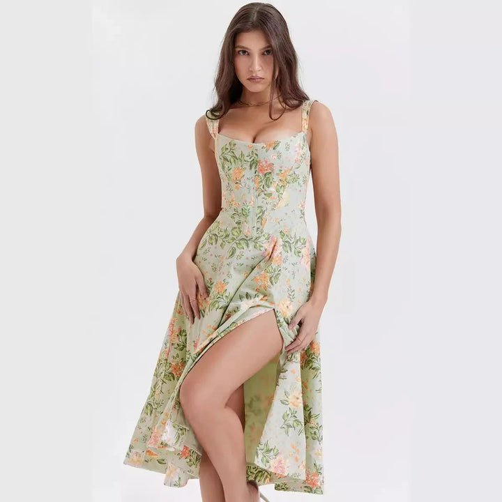 Elegant floral midi dress for women, perfect sleeveless party wear for summer fashion.