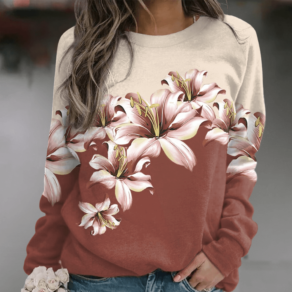 Women's floral print relaxed fit sweatshirt, soft fabric, perfect for casual spring style.
