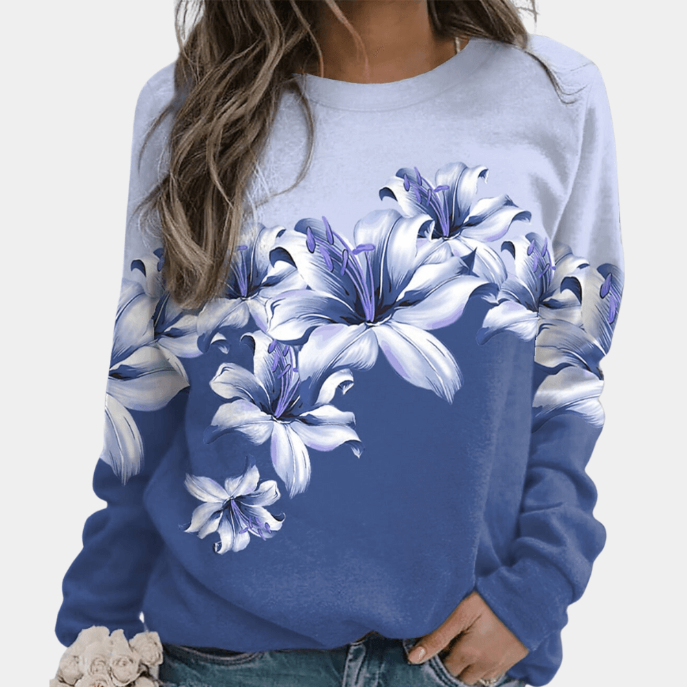 Women's long sleeve floral print sweatshirt, relaxed fit, pullover style, soft and comfortable for casual.