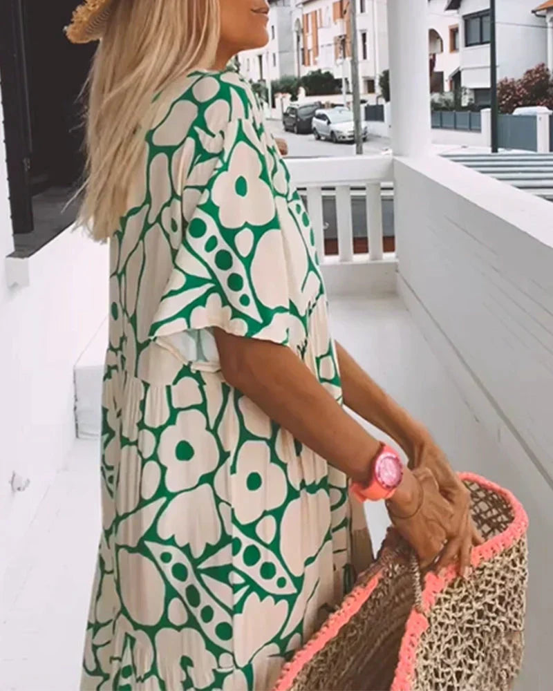 Women's long flowing summer dress with a relaxed fit. Beautiful sundress for spring, summer, or vacation.
