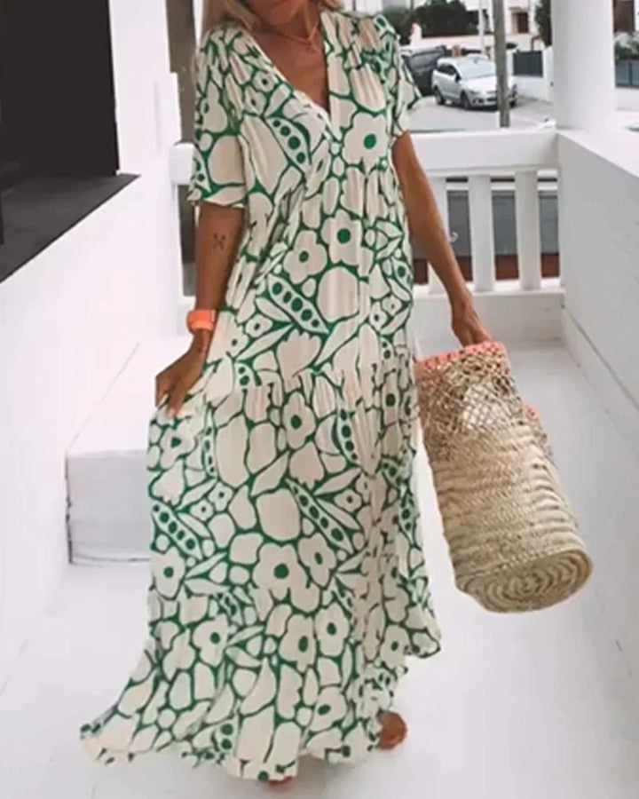 Vacation-ready women's comfortable maxi dress. Lightweight, flowing summer sundress for effortless style.