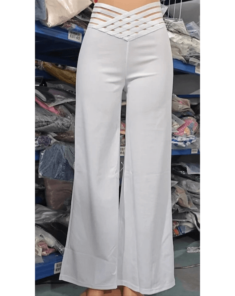 Women's flowy high-waisted wide-leg trousers, ideal for casual or office wear.