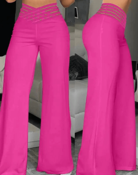Sophisticated high-waisted flowy wide-leg trousers for women, ideal for office wear.