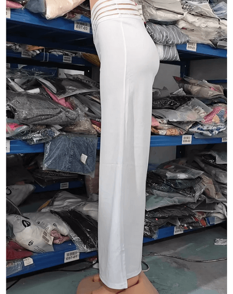 Fashion-forward high-waisted flowy wide-leg pants, women's essential fashion bottoms.