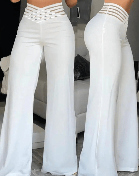 Fashionable high-waisted flowy pants, women's wide leg trousers for a stylish look.