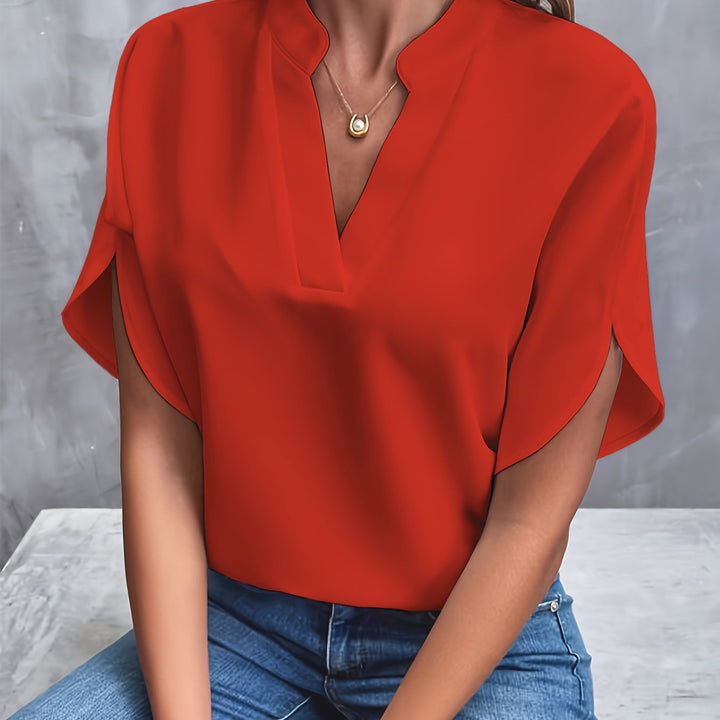 Pink elegant formal blouse, a lightweight flowy top with a sophisticated drape.