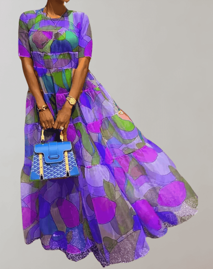 Elegant women's long sleeve flowy dress with a beautiful floral print, ideal for spring & summer comfort.