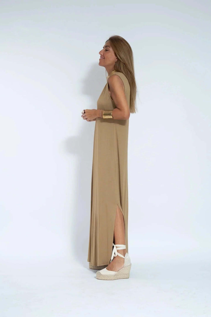 Comfortable women's flowy maxi dress with a cardigan, ideal for spring fashion & everyday wear.