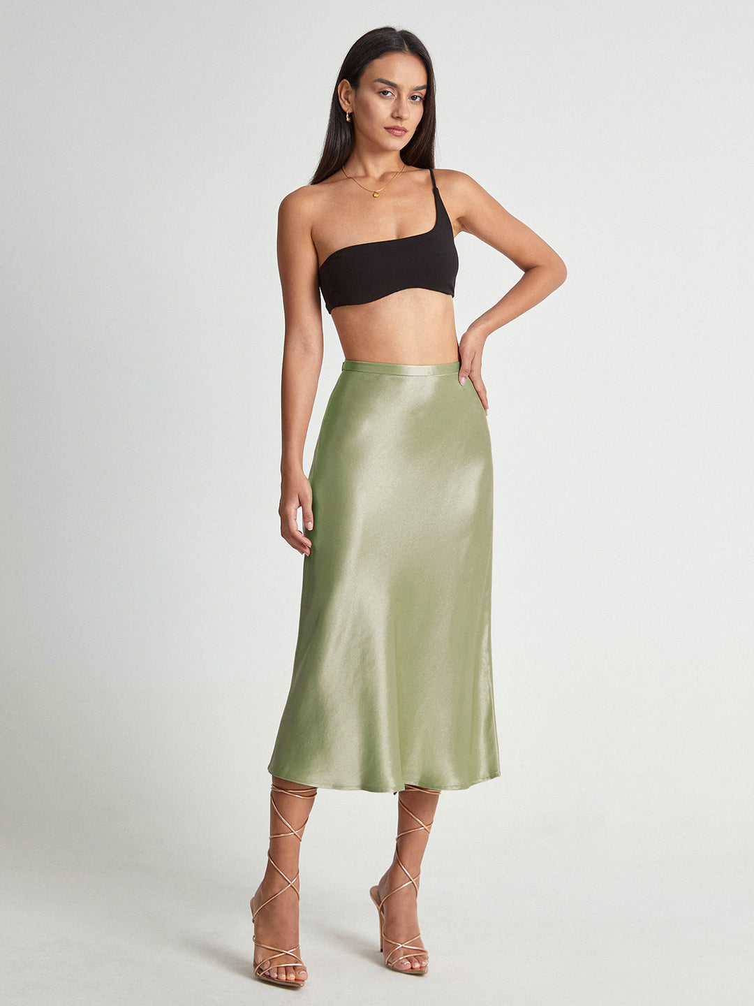 Chic high-waisted A-line midi skirt for women, a flowy and elegant choice for any party or office occasion.