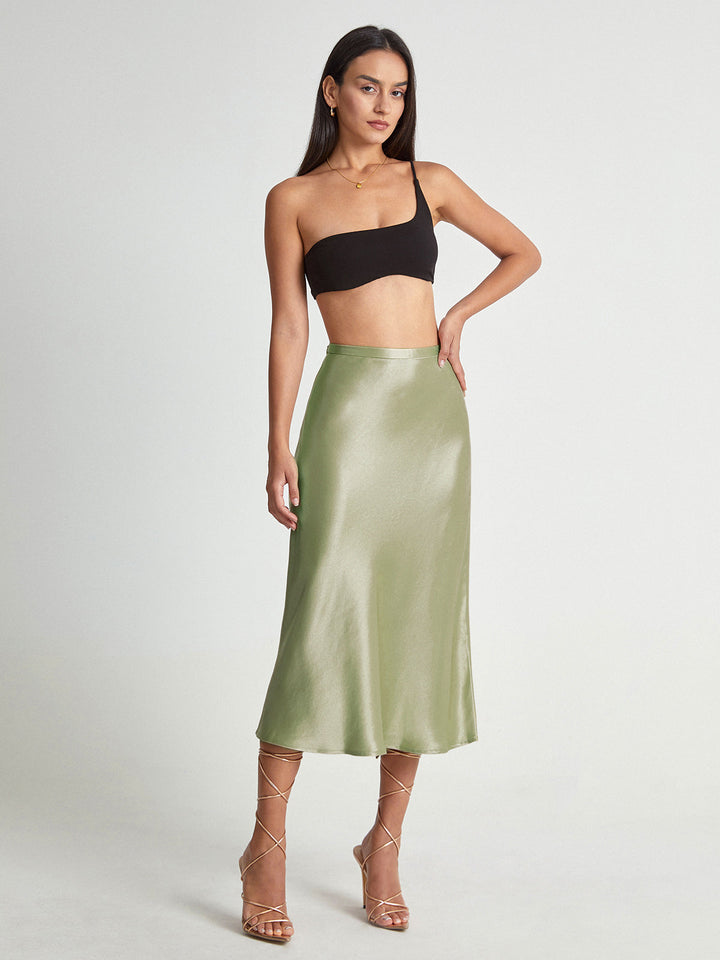 Chic high-waisted A-line midi skirt for women, a flowy and elegant choice for any party or office occasion.