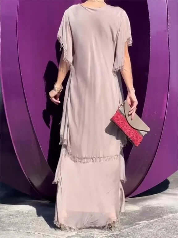 Stylish, lightweight women's flowy midi dress with elegant long sleeves. Great for summer & vacation.