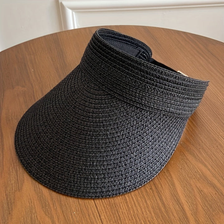 Coffee women's foldable wide brim sun visor, breathable summer hat providing sun protection & comfort.