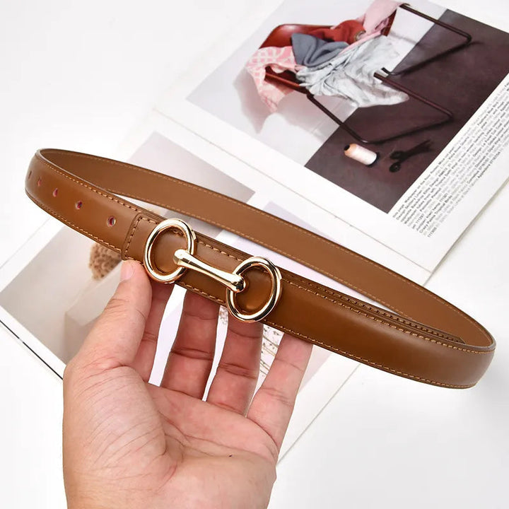 Women's genuine leather accent belt featuring an intricate silver Celtic knot buckle, perfect for dresses & tunics.