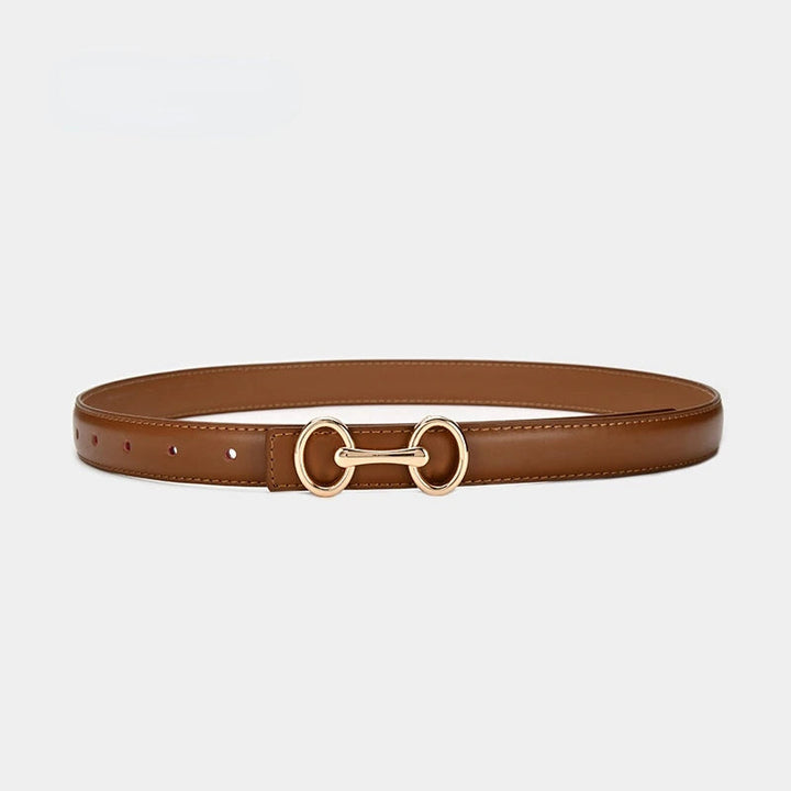 High-quality women's leather fashion accessory, a waist belt with an eye-catching antique silver Celtic knot buckle design.