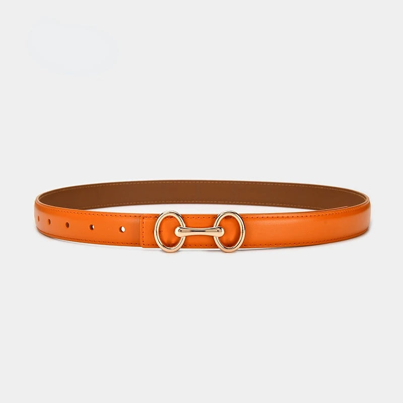 Elegant women's genuine leather belt, featuring a distinctive Celtic-inspired buckle, adding a chic touch to any ensemble.
