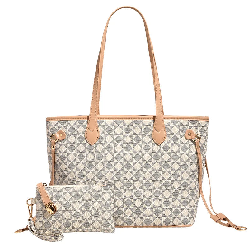 Women's geometric pattern tote bag for work & travel. Stylish modern shoulder carryall with ample space.