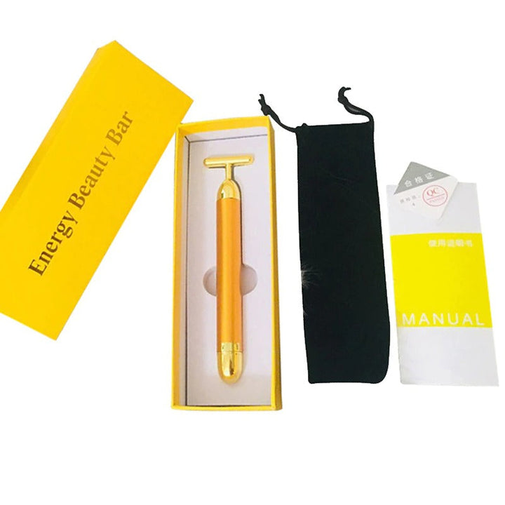 This anti-aging gold vibrating facial roller helps women achieve radiant skin, reduce fine lines, and improve tone.
