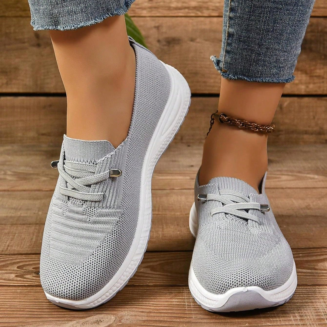 Wide toe box gray orthopedic sneakers for women, cushioned sole for everyday comfort