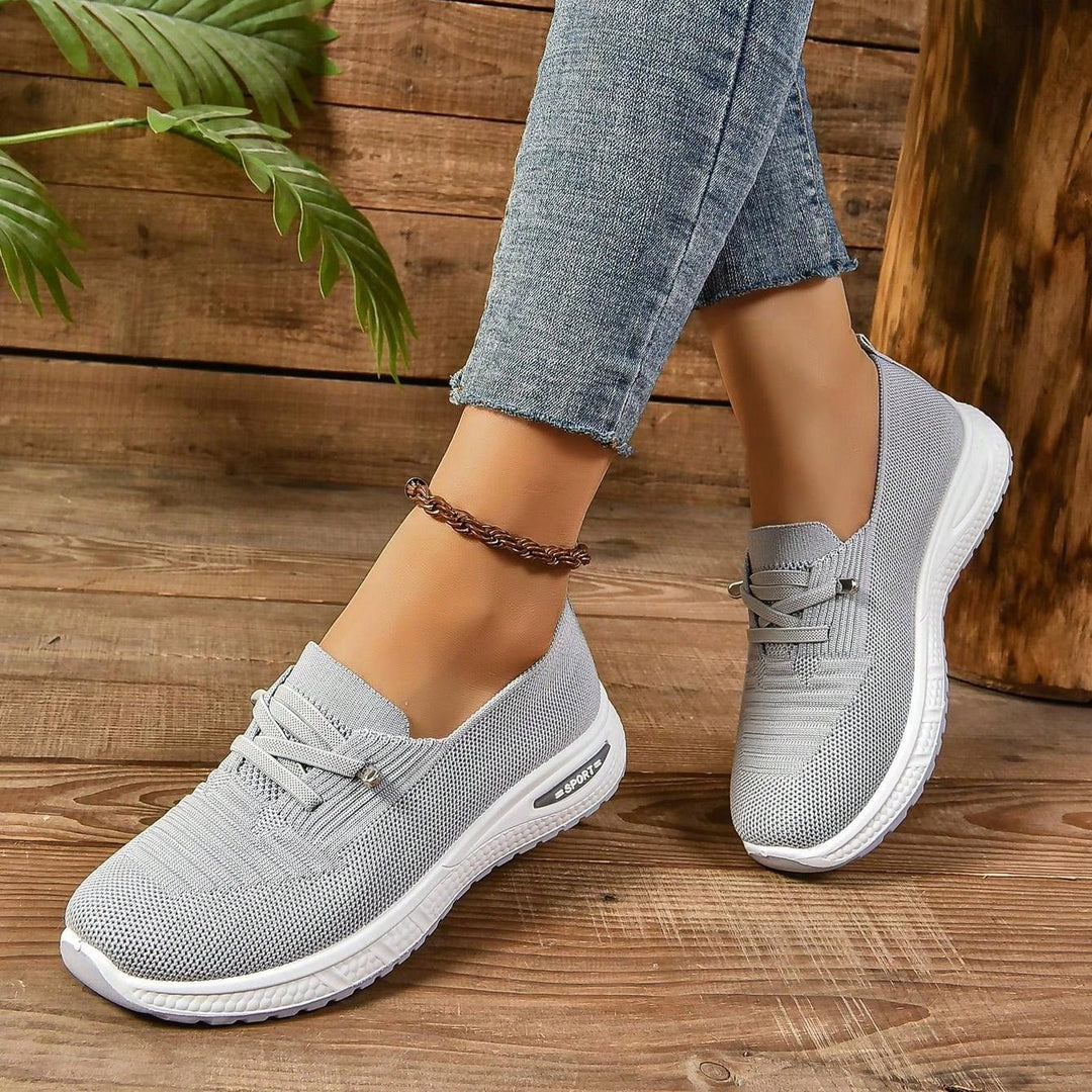 Everyday casual gray orthopedic shoes for women with ample toe room and cushioning