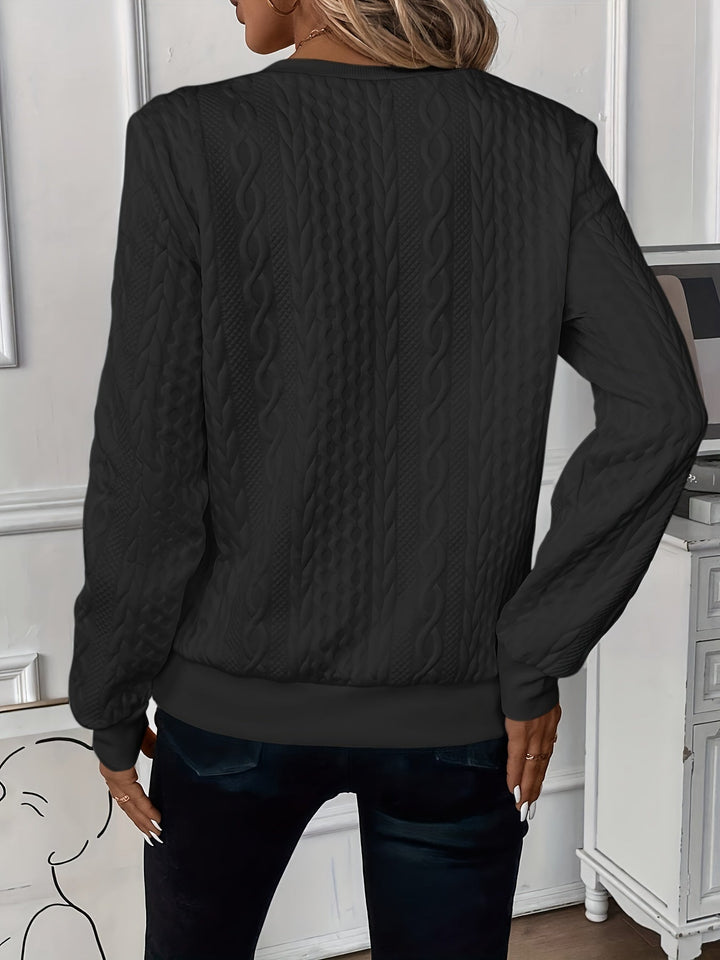 Winter style women's half-zip jumper. Cable knit texture & ribbed hem for warmth.