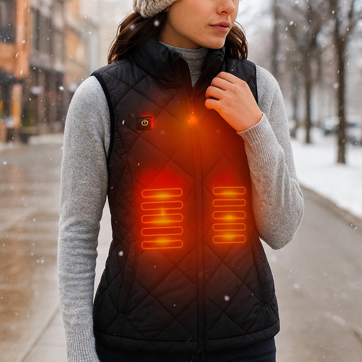 Women's heated vest, electric heating for outdoor winter warmth. USB heated gilet, slim fit.