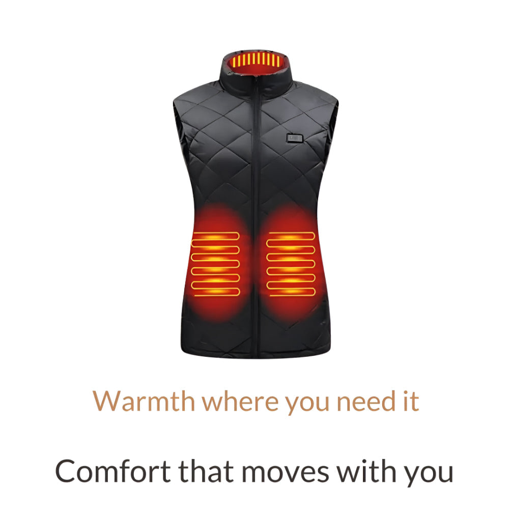 Women's slim fit heated vest, electric for outdoor winter warmth. Essential cold weather gear and apparel.