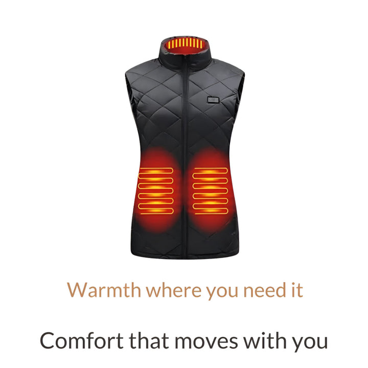 Women's slim fit heated vest, electric for outdoor winter warmth. Essential cold weather gear and apparel.