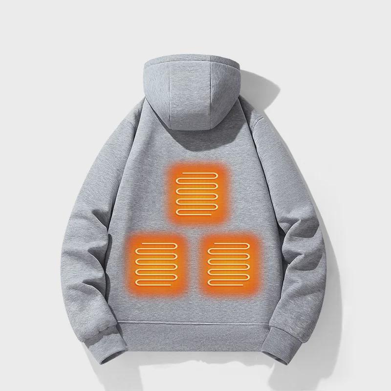 Stylish women's heated hoodie with electric heating. Ideal zip-up thermal jacket for cold weather warmth.
