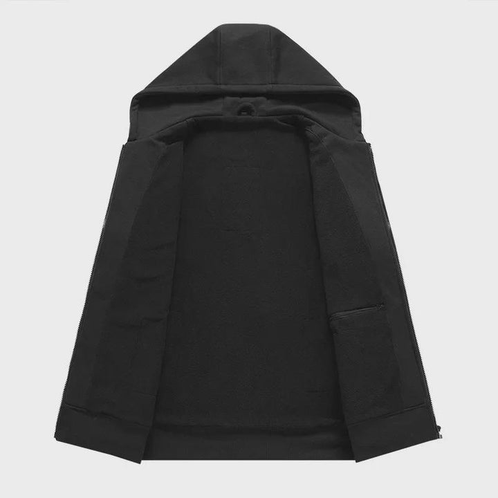 Cozy women's heated zip-up hoodie, providing winter warmth. A must-have electric heating jacket for cold weather.