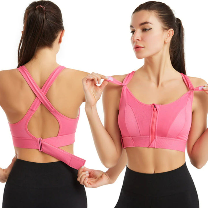 Comfortable women's high-support sports bra with no-bounce design, ideal for fitness, gym, & activewear activities.