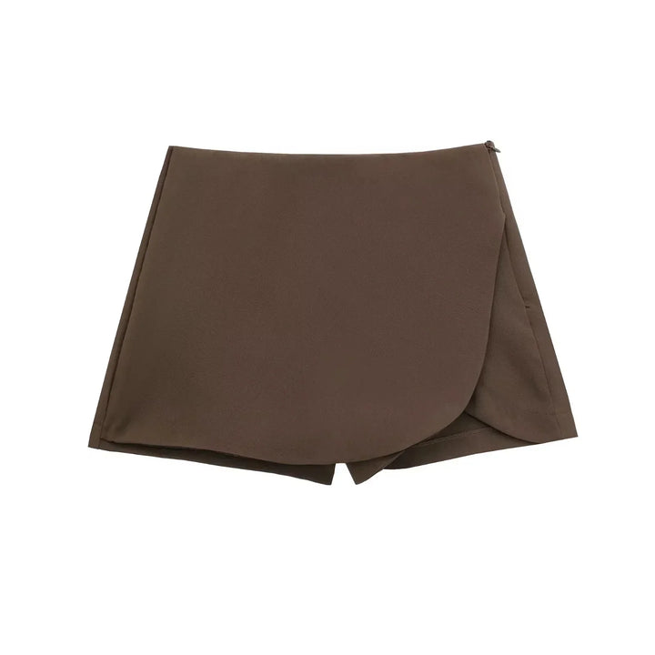 Flattering high waist asymmetric mini skirt for women, offering a modern & elegant look. Versatile bottoms.