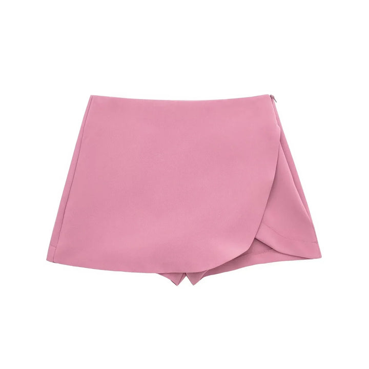 Stylish women's high waist asymmetric mini skirt. Perfect summer style & versatile elegant bottoms.