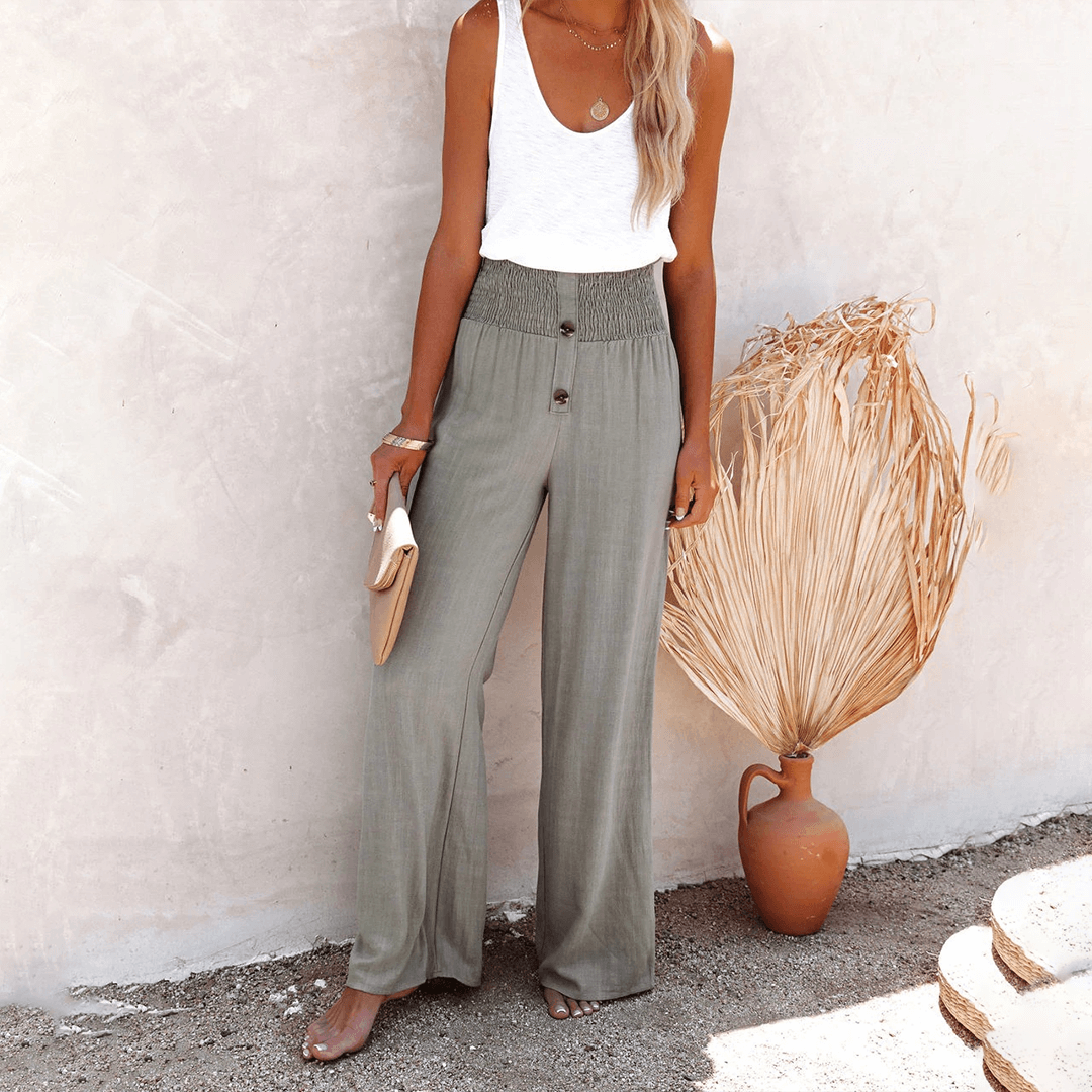 Women's high waist elastic casual pants, perfect for all-day comfort with a loose, relaxed fit.