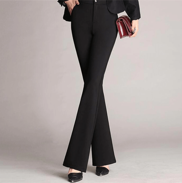 Women's high-waist flared work pants, perfect for office wear & professional business casual outfits.