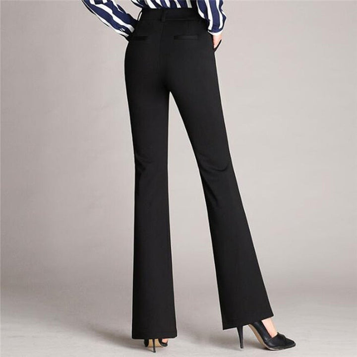 Stylish women's high-waisted flared trousers, ideal for business casual, office, or professional settings.