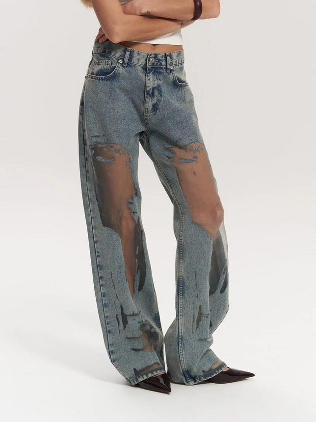 Chic women's high-waist wide leg jeans. Features stylish panel detail for a modern & comfortable fit. Indigo denim.