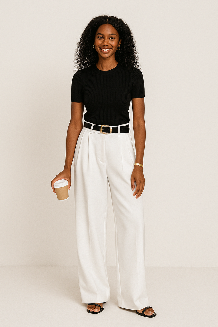 Women's high-waist wide-leg tailored trousers, a versatile bottom for formal or casual outfits.