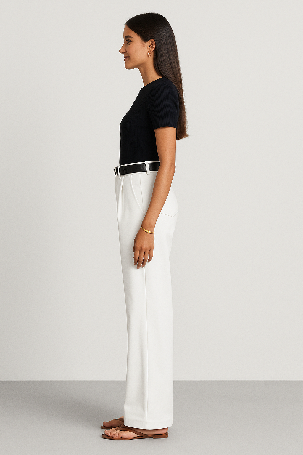 Stylish women's pleated wide-leg trousers, high-waisted and tailored for a flattering silhouette.