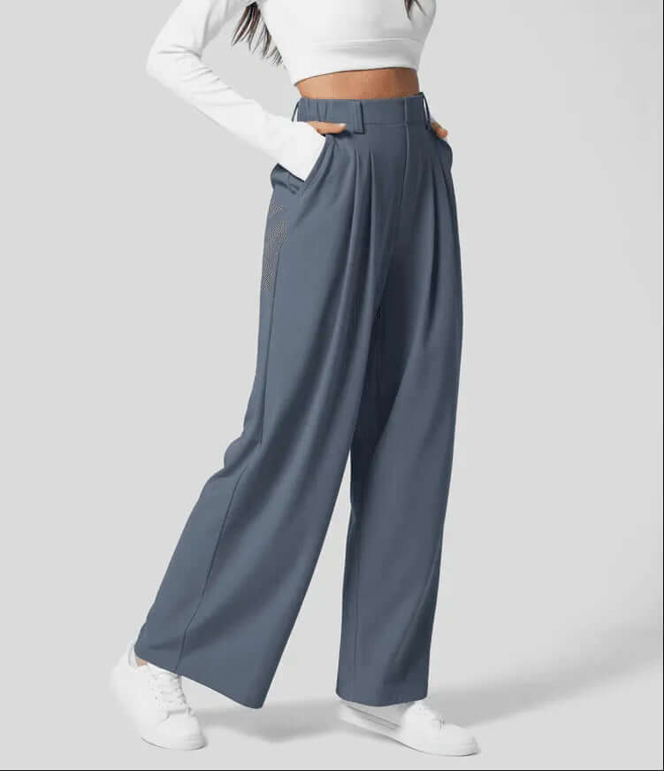 Women's high waist wide leg trousers in a sophisticated tailored fit, perfect for work or elegant occasions.
