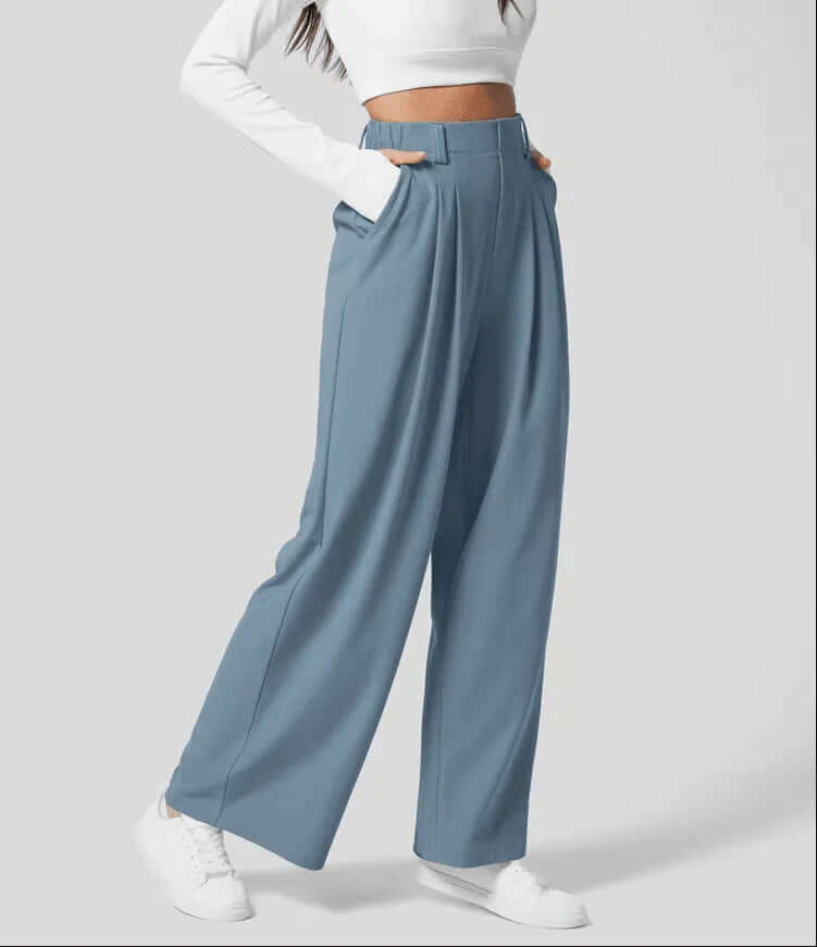 Comfortable women's high waist wide leg pants, ideal as stylish work pants or casual fashion bottoms.