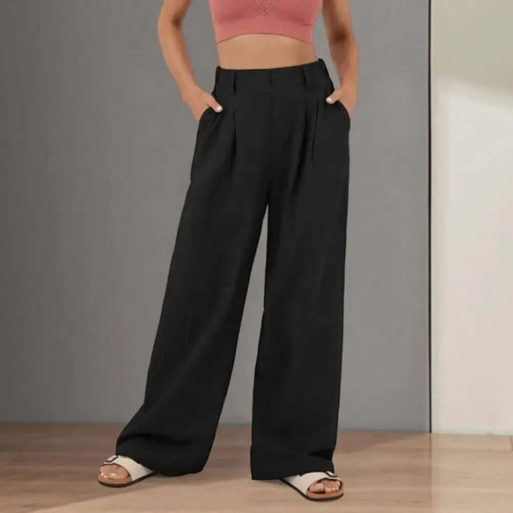 Modern women's high waist wide leg trousers, a fashion-forward bottom for an elegant, comfortable look.