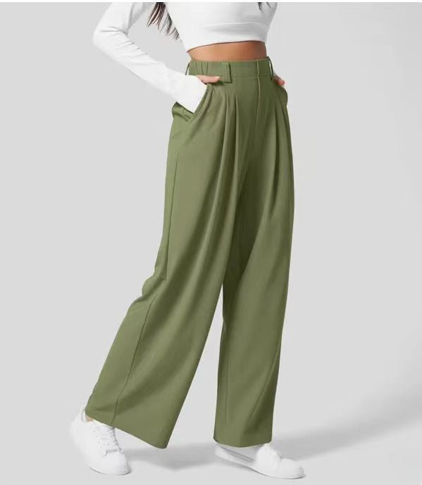Comfortable women's high-waist wide-leg pants, perfect for everyday elegance. Tailored fit & full length.