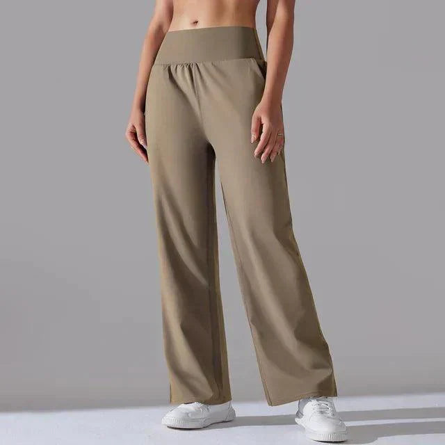 Women's high-waist wide-leg yoga pants in black, perfect for studio or lounge comfort.