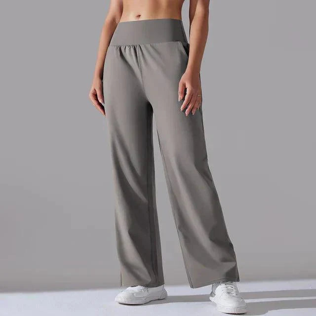 Chic women's high-waist wide-leg yoga pants, providing both support and a modern silhouette.