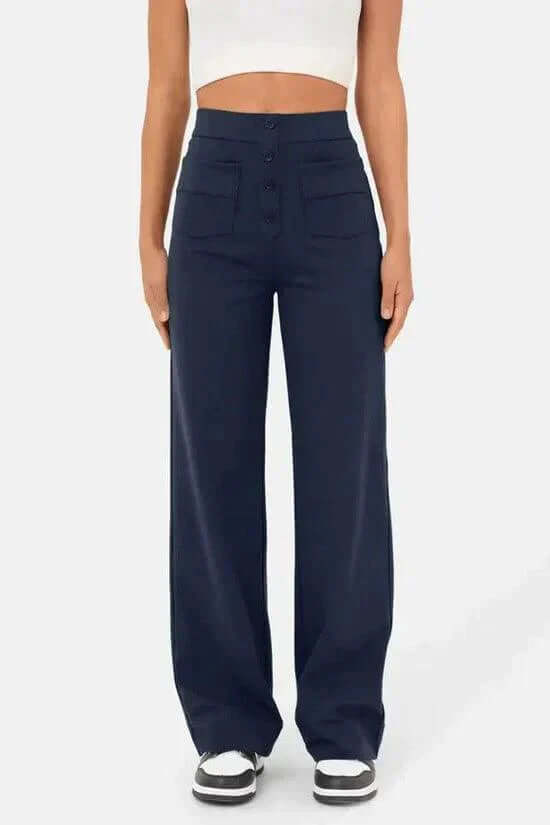 Women's high-waisted casual trousers in a comfortable polyester blend, perfect for everyday fashion.