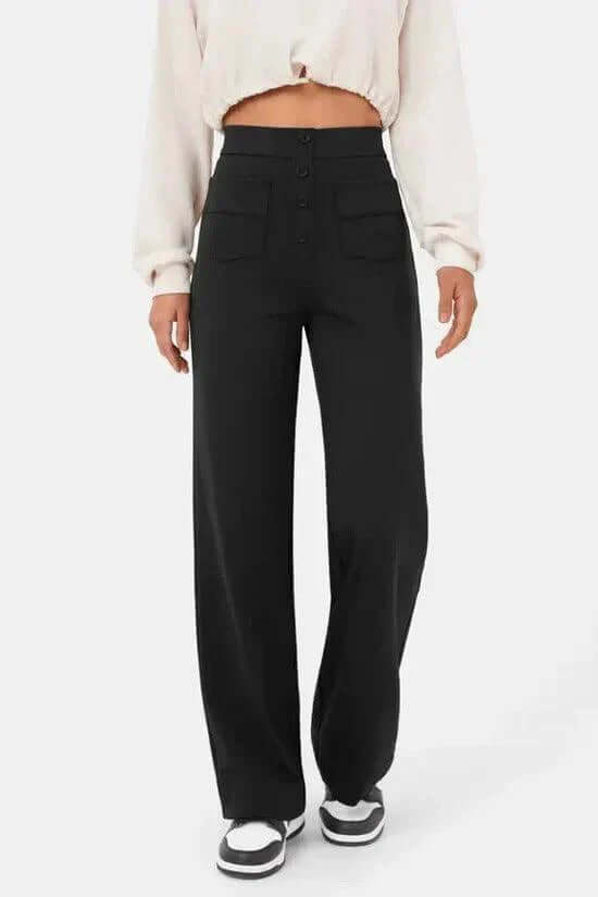 Women's casual high-waist pants, designed for comfort and everyday fashion. Polyester blend trousers.